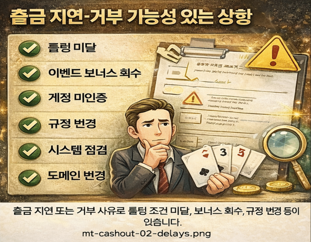 토토사이트 출금 조건 총정리 토토사이트 출금 지연 발생 원인 7가지 분석 – 시스템 점검, 롤링 미충족, 보안 확인, 계정 제한